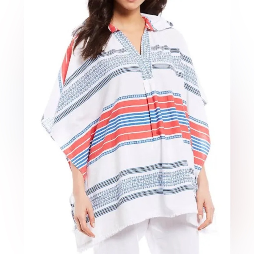 Tommy Bahama Baja Raja Multi Stripe Linen Blend Kaftan Hooded Size L/XL